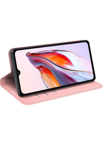 Xiaomi Redmi Için 12C 4g Manyetik Cep Telefonu Kapak Stand Standı Cüzdan Cilt Dostu Anti-Fall Deri Anti Deri Telefon Vaka-Pembe (Yurt Dışından) modelleri