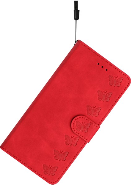 Xiaomi Redmi Için Note 12 Pro 5g/redmi Note 12 Pro Speed ​​5g/poco X5 Pro 5g Telefon Kılıfı Deri Cüzdan Stand Kapağı Baskılı Kelebek Desen Kırmızısı (Yurt Dışından)