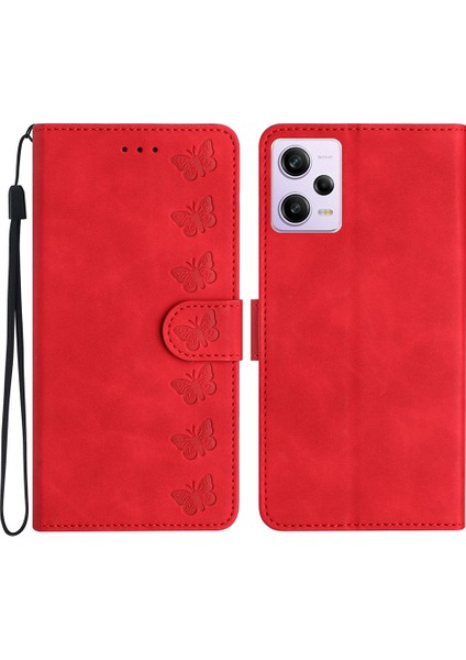 Xiaomi Redmi Için Note 12 Pro 5g/redmi Note 12 Pro Speed ​​5g/poco X5 Pro 5g Telefon Kılıfı Deri Cüzdan Stand Kapağı Baskılı Kelebek Desen Kırmızısı (Yurt Dışından)
