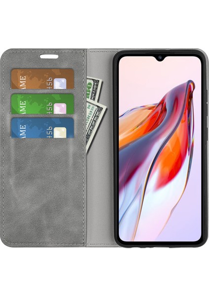 Xiaomi Redmi Için 12C 4g Manyetik Cep Telefonu Kapak Stand Standı Cüzdan Cilt Dostu Anti-Fall Deri Telefon Kılıf Grey (Yurt Dışından)
