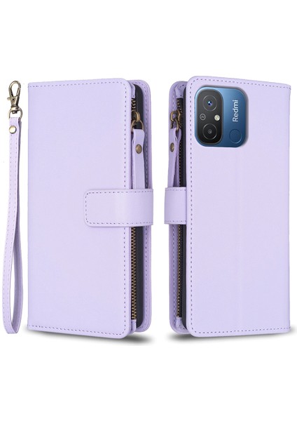 Xiaomi Için BF19 Redmi 12C 4g Pu Deri Cüzdan Fermuarlı Telefon Kılıfı Stand Telefon Kapak-Morası (Yurt Dışından)