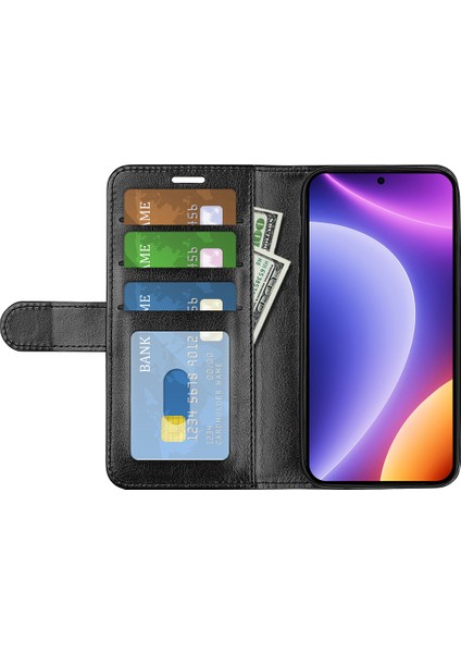 Xiaomi Için Redmi Note 12 Turbo/poco F5 5g Pu Deri Telefon Kapağı Çılgın At Doku Doku Standı Case-Black (Yurt Dışından)