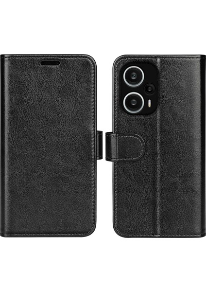 Xiaomi Için Redmi Note 12 Turbo/poco F5 5g Pu Deri Telefon Kapağı Çılgın At Doku Doku Standı Case-Black (Yurt Dışından)