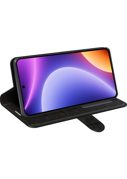 Xiaomi Için Redmi Note 12 Turbo/poco F5 5g Pu Deri Telefon Kapağı Çılgın At Doku Doku Standı Case-Black (Yurt Dışından)