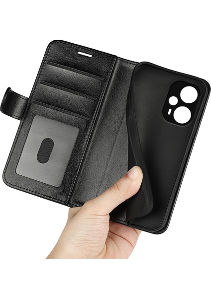 Xiaomi Için Redmi Note 12 Turbo/poco F5 5g Pu Deri Telefon Kapağı Çılgın At Doku Doku Standı Case-Black (Yurt Dışından)