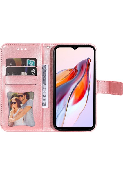 Xiaomi Redmi Için 12C 4G/11A 4g Telefon Kapağı Çiçek Baskı Deri Stand Cüzdan Kılıfı Strap-Pink ile (Yurt Dışından)