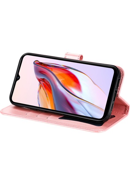 Xiaomi Redmi Için 12C 4G/11A 4g Telefon Kapağı Çiçek Baskı Deri Stand Cüzdan Kılıfı Strap-Pink ile (Yurt Dışından)