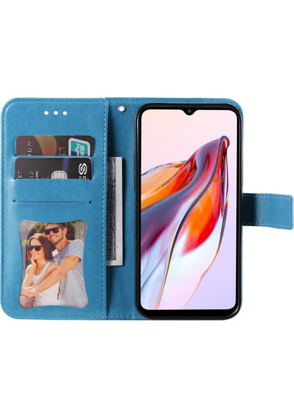 Xiaomi Redmi Için 12C 4G/11A 4g Telefon Kapağı Çiçek Baskı Deri Stand Cüzdan Kılıfı Kayış Mavisi (Yurt Dışından)