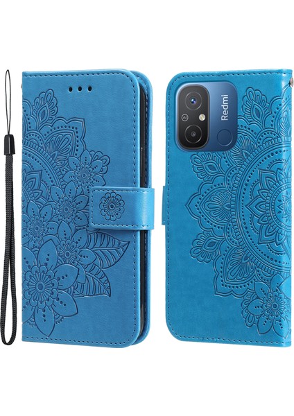 Xiaomi Redmi Için 12C 4G/11A 4g Telefon Kapağı Çiçek Baskı Deri Stand Cüzdan Kılıfı Kayış Mavisi (Yurt Dışından) fiyatları