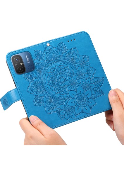 Xiaomi Redmi Için 12C 4G/11A 4g Telefon Kapağı Çiçek Baskı Deri Stand Cüzdan Kılıfı Kayış Mavisi (Yurt Dışından) indirimleri