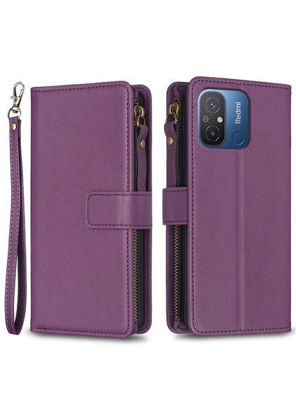Xiaomi Için BF19 Redmi 12C 4g Pu Deri Cüzdan Fermuarlı Telefon Kılıfı Stand Telefon Kapağı-Dark Mor (Yurt Dışından)