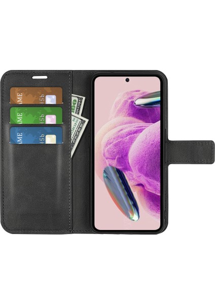 Xiaomi Redmi Için Not 12S 4g Cüzdan Stand Pu Deri Telefon Kapağı Buzağı Dokusu Cep Telefonu Kılıf Black (Yurt Dışından)