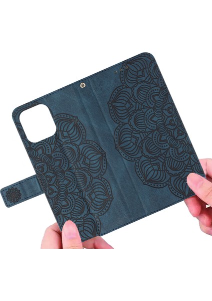 Xiaomi Için Redmi Note 12 4g Pu Deri Mandala Çiçeği Baskılı Telefon Kılıfı Cüzdan Stand Flip Cover-Blue (Yurt Dışından)