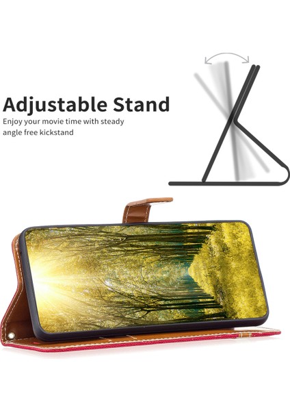 Xiaomi Için 13 Lite/civi 2 5g Kot Boya Bez Ekleme Pu Deri Cüzdan Kapağı Kapak Önleme Karşıtı Flip Standı Telefon Kasa-Kırmızısı (Yurt Dışından)