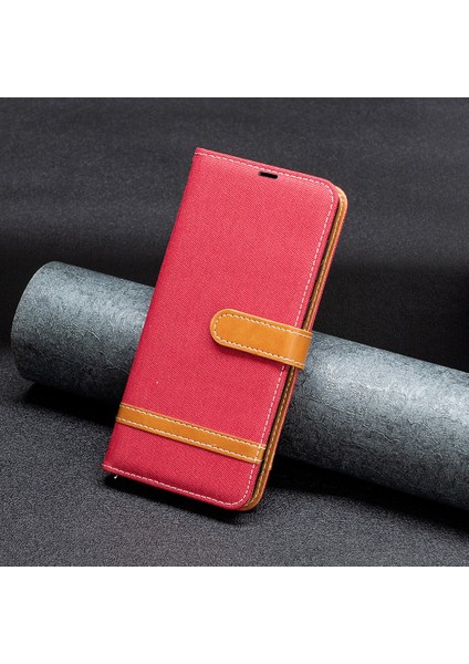 Xiaomi Için 13 Lite/civi 2 5g Kot Boya Bez Ekleme Pu Deri Cüzdan Kapağı Kapak Önleme Karşıtı Flip Standı Telefon Kasa-Kırmızısı (Yurt Dışından)