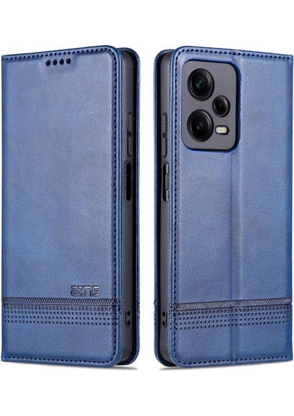 Xiaomi Redmi Için Note 12 Pro Speed ​​5g/poco X5 Pro 5g/not 12 Pro 5g Cowhide Doku Şok Geçirmez Telefon Standı Pu Deri Manyetik Oto Absorbed Folio Flip Cüzdan Kapak Mavisi (Yurt Dışından)