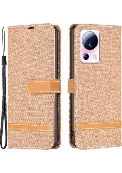 Xiaomi Için 13 Lite/civi 2 5g Kot Boya Bez Ekleme Pu Deri Cüzdan Kapağı Kapak Önleme Karşıtı Flip Standı Telefon Vaka-Kahverengi (Yurt Dışından)