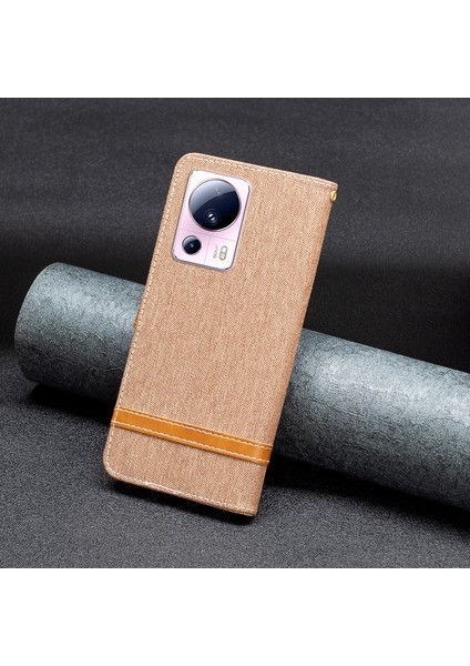 Xiaomi Için 13 Lite/civi 2 5g Kot Boya Bez Ekleme Pu Deri Cüzdan Kapağı Kapak Önleme Karşıtı Flip Standı Telefon Vaka-Kahverengi (Yurt Dışından)