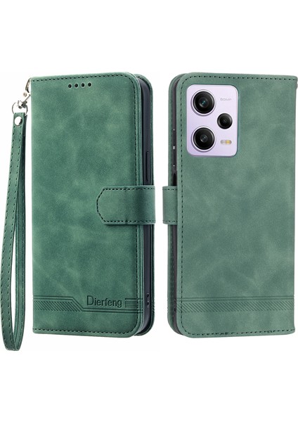 Xiaomi Redmi Için Dierfeng Df-03 Not 12 Pro 5g/not 12 Pro Hız 5g/poco X5 Pro 5g Çizgileri Baskılı Telefon Kılıf Stand Pu Deri Cüzdan Kapak Yeşili (Yurt Dışından)