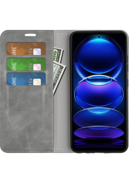Xiaomi Redmi Için Note 12 Pro 5g/note 12 Pro Speed ​​5g/poco X5 Pro 5g Cilt Touch Pu Deri Deri Stand Telefon Kapağı Cüzdan Case-Grey (Yurt Dışından)
