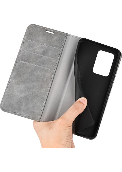 Xiaomi Redmi Için Note 12 Pro 5g/note 12 Pro Speed ​​5g/poco X5 Pro 5g Cilt Touch Pu Deri Deri Stand Telefon Kapağı Cüzdan Case-Grey (Yurt Dışından)