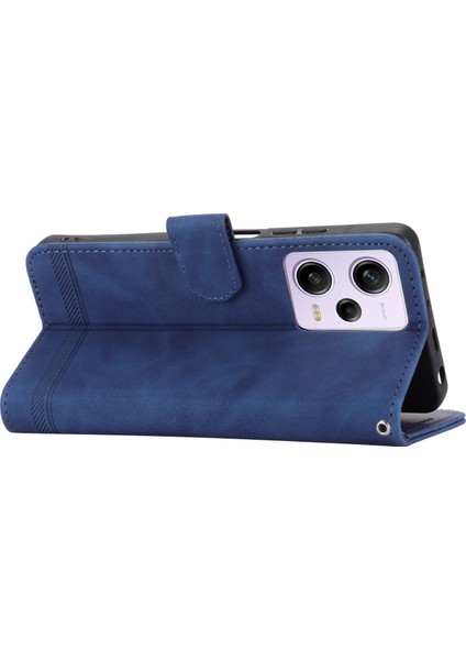 Xiaomi Redmi Için Dierfeng Df-03 Not 12 Pro 5g/not 12 Pro Hız 5g/poco X5 Pro 5g Çizgileri Baskılı Telefon Kılıfı Stand Pu Deri Cüzdan Kapak Mavisi (Yurt Dışından)