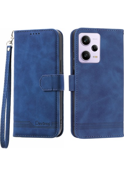 Xiaomi Redmi Için Dierfeng Df-03 Not 12 Pro 5g/not 12 Pro Hız 5g/poco X5 Pro 5g Çizgileri Baskılı Telefon Kılıfı Stand Pu Deri Cüzdan Kapak Mavisi (Yurt Dışından)