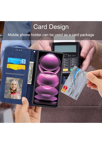 Xiaomi Redmi Için Dierfeng Df-03 Not 12 Pro 5g/not 12 Pro Hız 5g/poco X5 Pro 5g Çizgileri Baskılı Telefon Kılıfı Stand Pu Deri Cüzdan Kapak Mavisi (Yurt Dışından)