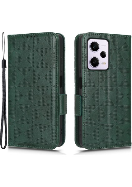 Xiaomi Redmi Için Anti-Çizgi Telefon Kapağı Not 12 Pro 5g/not 12 Pro Hız 5g/poco X5 Pro 5g, Şok Geçirmez Pu Deri Baskılı Üçgen Desen Desen Flip Telefon Kılıfı Stand Cüzdan Yeşil (Yurt Dışından) fiyatları