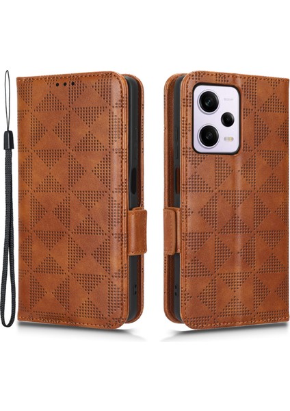 Xiaomi Redmi Için Anti-Çizgi Telefon Kapağı Not 12 Pro 5g/note 12 Pro Hız 5g/poco X5 Pro 5g, Şok Geçirmez Pu Deri Basılı Üçgen Desen Desen Flip Telefon Kılıfı Stand Cüzdan-Brown (Yurt Dışından) fiyatları