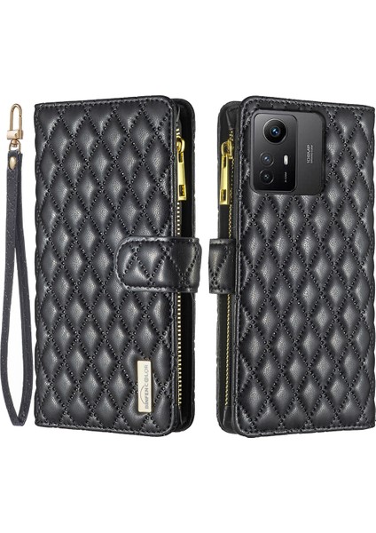 Xiaomi Redmi Için Not 12S 4g Zipper Cep Deri Cüzdan Telefon Flip Case Stand Black-Black (Yurt Dışından)
