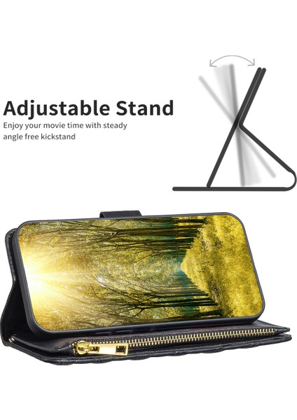 Xiaomi Redmi Için Not 12S 4g Zipper Cep Deri Cüzdan Telefon Flip Case Stand Black-Black (Yurt Dışından)