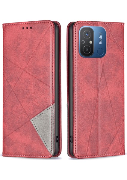 Xiaomi Redmi Için Telefon Kılıfı 12C 4g Flip Deri Kılıf Kart Yuvaları Cep Telefonu Stand Kapak-Kırmızı (Yurt Dışından)