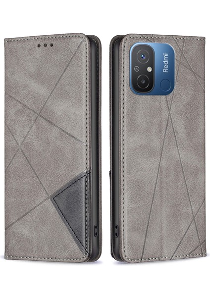 Xiaomi Redmi Için Telefon Kılıfı 12C 4g Flip Deri Kılıf Kart Yuvaları Cep Telefonu Stand Kapak-Grey (Yurt Dışından)