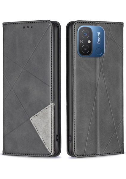 Xiaomi Redmi Için Telefon Kılıfı 12C 4g Flip Deri Kılıf Kart Yuvaları Cep Telefonu Stand Kapağı Black (Yurt Dışından)