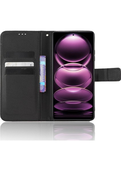 Xiaomi Redmi Için Cep Telefonu Kapağı Not 12 Pro 5g/not 12 Pro Hız 5g/poco X5 Pro 5g Cüzdan Stand Manyetik Kapanma Elmas Doku Pu Deri Shock Anti-Chock Cep Telefon Kılıf (Yurt Dışından)
