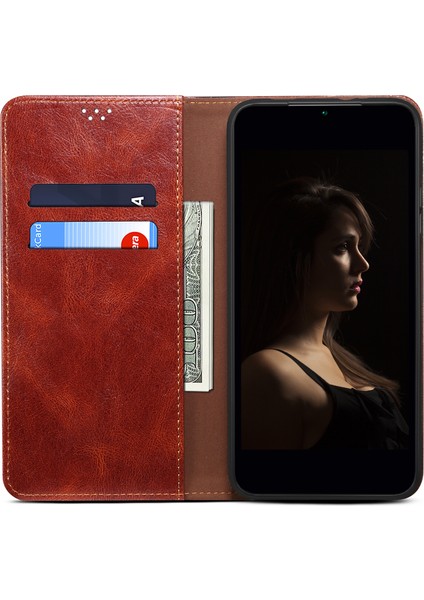 Xiaomi Poco F5 Pro 5g/redmi K60 Pro 5G/K60 5g Mumsu Çılgın At Doku Doku Koruyucu Pu Deri Folyo Flip Telefon Kapak-Kahverengi Için Manyetik Otomatik Emici Telefon Kasası (Yurt Dışından)