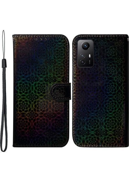 Xiaomi Redmi Için Deri Kılıf Not 12S 4g Göz Kamaştırıcı Çiçek Desen Telefon Standı Cüzdan Anti-Damla Kapak-Siyah (Yurt Dışından)