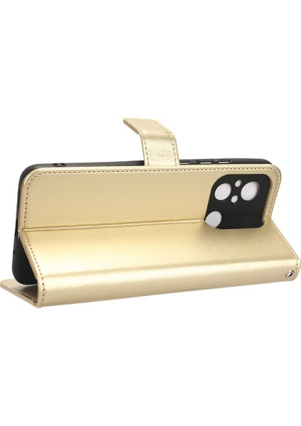 Xiaomi Redmi Için 12C 4G/11A 4g/poco C55 4g Çılgın At Doku Doku Standı Pu Deri Flip Telefon Kapağı Strap-Gold ile (Yurt Dışından) indirimleri