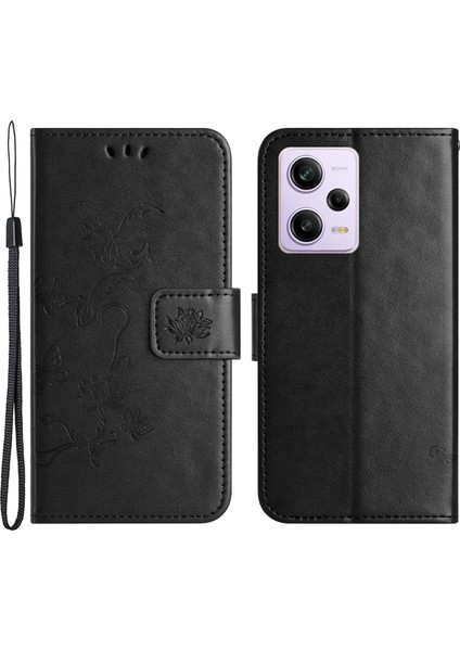 Xiaomi Redmi Için Pu Deri Telefon Kapağı Note 12 Pro 5g, Baskılı Kelebek Çiçek Deseni Stand Süpe Siyahı (Yurt Dışından) fiyatları