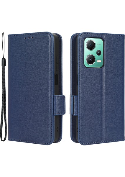 Xiaomi Redmi Için Note 12 5g (Global)/(Hindistan)/(Çin)/poco X5 5g Litchi Doku Pu Deri Flip Telefon Kılıfı Şok Geçirmez Manyetik Görünüm Stand Cüzdan Kapağı Strap-Dark Mavi (Yurt Dışından)