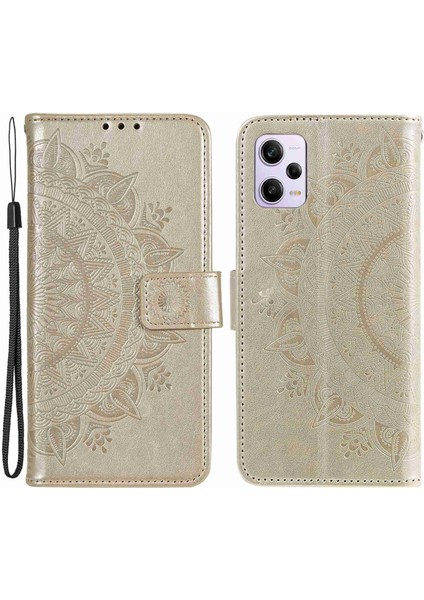 Xiaomi Redmi Için Note 12 Pro 5g/note 12 Pro Speed ​​5g/poco X5 Pro 5g Anti-Çizelge Pu Deri Deri Cüzdan Kılıf Stand Mandala Çiçek Baskılı Manyetik Tokalı Anti Dust Kapak-Altın (Yurt Dışından)