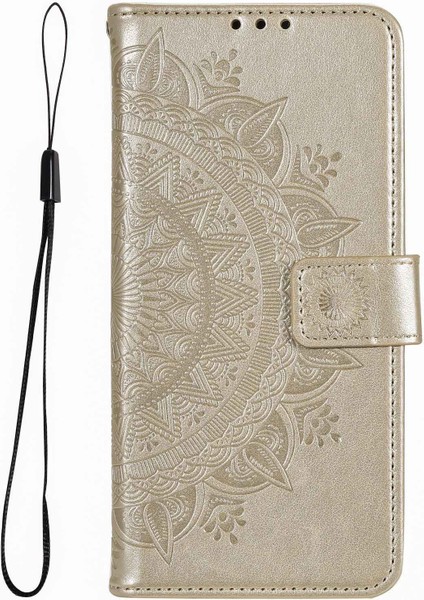 Xiaomi Redmi Için Note 12 Pro 5g/note 12 Pro Speed ​​5g/poco X5 Pro 5g Anti-Çizelge Pu Deri Deri Cüzdan Kılıf Stand Mandala Çiçek Baskılı Manyetik Tokalı Anti Dust Kapak-Altın (Yurt Dışından)