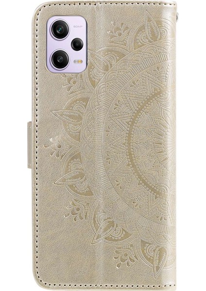 Xiaomi Redmi Için Note 12 Pro 5g/note 12 Pro Speed ​​5g/poco X5 Pro 5g Anti-Çizelge Pu Deri Deri Cüzdan Kılıf Stand Mandala Çiçek Baskılı Manyetik Tokalı Anti Dust Kapak-Altın (Yurt Dışından)