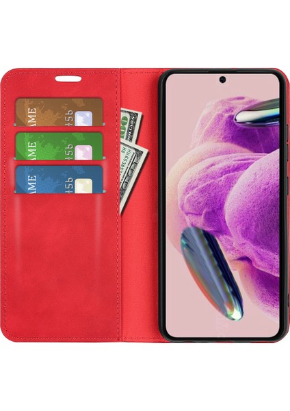 Xiaomi Redmi Için Stand Kapağı Not 12S 4g, Cilt Touch Flip Kılıf Pu Deri Cüzdan Akıllı Telefon Kabuk-Kırmızı (Yurt Dışından)