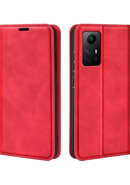 Xiaomi Redmi Için Stand Kapağı Not 12S 4g, Cilt Touch Flip Kılıf Pu Deri Cüzdan Akıllı Telefon Kabuk-Kırmızı (Yurt Dışından)