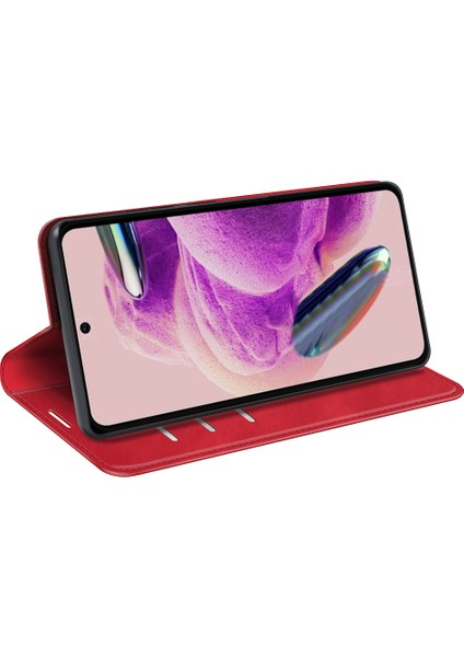 Xiaomi Redmi Için Stand Kapağı Not 12S 4g, Cilt Touch Flip Kılıf Pu Deri Cüzdan Akıllı Telefon Kabuk-Kırmızı (Yurt Dışından)