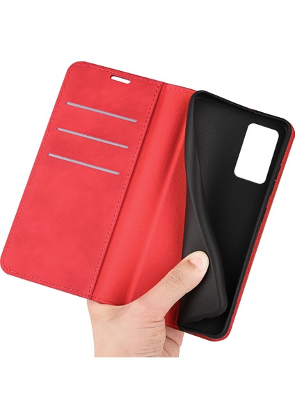 Xiaomi Redmi Için Stand Kapağı Not 12S 4g, Cilt Touch Flip Kılıf Pu Deri Cüzdan Akıllı Telefon Kabuk-Kırmızı (Yurt Dışından)