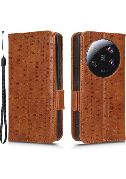 Xiaomi 13 Ultra Telefon Cüzdanı Pu Pu Deri Baskılı Üçgen Stand Kapak-Kahverengi (Yurt Dışından)