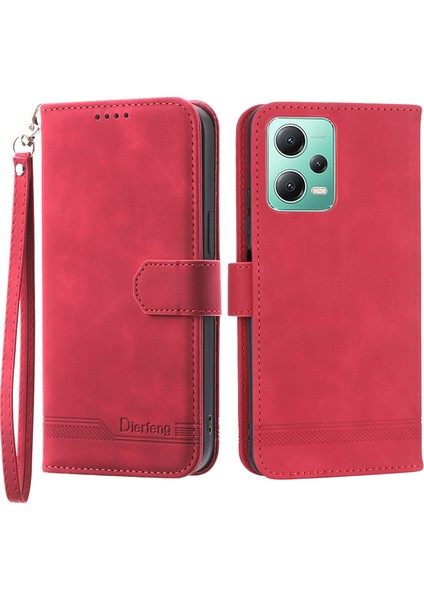 Dierfeng Df-03 Xiaomi Poco X5 5g/redmı Için Telefon Kılıfı Not 12 5g (Global)/(Hindistan)/(Çin) Hatlar Baskılı Katlanır Stand Deri Cüzdan-Kırmızı (Yurt Dışından) fiyatları